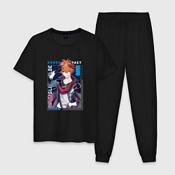 Пижама хлопковая мужская Тарталья Tartaglia, Genshin Impact Геншин импакт, цвет: черный