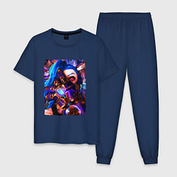 Пижама хлопковая мужская ARCANE LOL JINX FACE LEAGUE OF LEGENDS, цвет: тёмно-синий