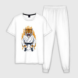 Пижама хлопковая мужская Тигр каратист, цвет: белый
