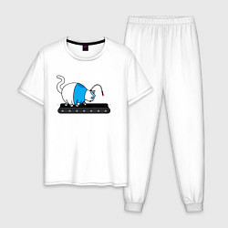 Пижама хлопковая мужская Котик-спортик, цвет: белый