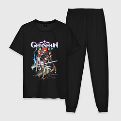 Пижама хлопковая мужская GENSHIN IMPACT HEROES NEON LOGO, цвет: черный