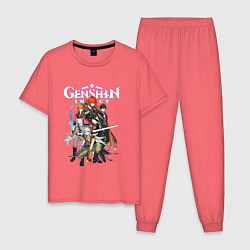 Пижама хлопковая мужская GENSHIN IMPACT HEROES NEON LOGO, цвет: коралловый