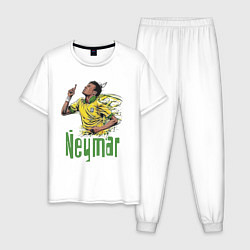 Пижама хлопковая мужская Неймар - звезда Бразильского футбола, цвет: белый