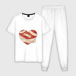 Пижама хлопковая мужская Разбитое сердце - антивалентин, цвет: белый