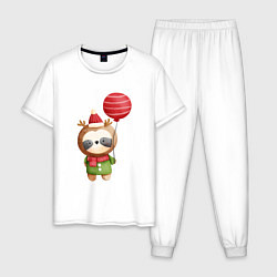 Пижама хлопковая мужская Маленькая панда в костюме оленя, цвет: белый