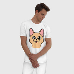 Пижама хлопковая мужская Котик сфинкс, цвет: белый — фото 2