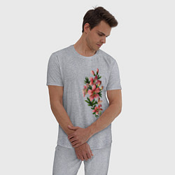 Пижама хлопковая мужская Любимые цветы рядом, цвет: меланж — фото 2