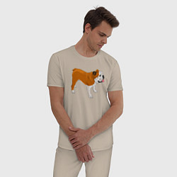 Пижама хлопковая мужская Английский бульдог рисунок собаки, цвет: миндальный — фото 2