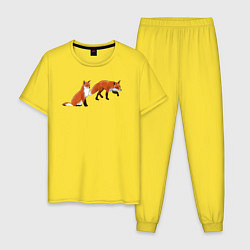 Пижама хлопковая мужская Акварельные лисы пара, цвет: желтый