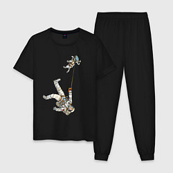 Пижама хлопковая мужская Космическое выгуливание пса, цвет: черный