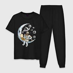 Пижама хлопковая мужская Space pizza!, цвет: черный
