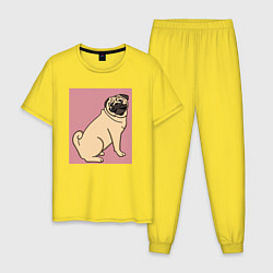 Пижама хлопковая мужская Мопс на пепельно-розовом серия третий, цвет: желтый