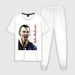 Пижама хлопковая мужская Zlatan Ibrahimovich - striker, Milan, цвет: белый