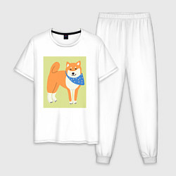 Пижама хлопковая мужская Шиба ину в бандане серия 1, цвет: белый