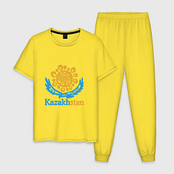 Пижама хлопковая мужская Казахстан - Kazakhstan, цвет: желтый