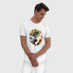 Пижама хлопковая мужская Акварельный волк, цвет: белый — фото 2