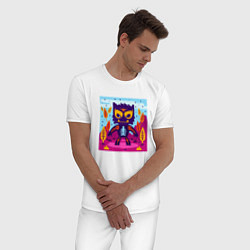 Пижама хлопковая мужская Кот инопланетянин, цвет: белый — фото 2
