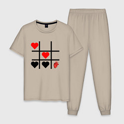 Пижама хлопковая мужская Сердечки Крестики нолики, цвет: миндальный