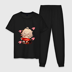 Пижама хлопковая мужская Маленький Казуха ест геншин импакт, цвет: черный