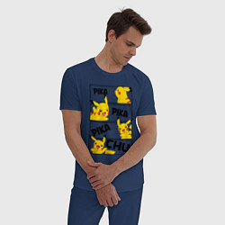 Пижама хлопковая мужская Пика Пика Пикачу Pikachu, цвет: тёмно-синий — фото 2