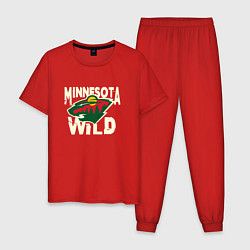 Пижама хлопковая мужская Миннесота Уайлд, Minnesota Wild, цвет: красный