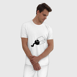 Пижама хлопковая мужская Кот прячется в пакете, цвет: белый — фото 2
