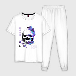Пижама хлопковая мужская 3д череп с неоновым дымом, цвет: белый