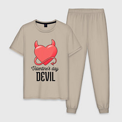 Пижама хлопковая мужская Valentines Day Devil, цвет: миндальный