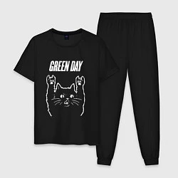 Пижама хлопковая мужская Green Day Рок кот, цвет: черный