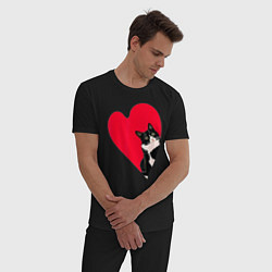 Пижама хлопковая мужская Кот в валентинке, цвет: черный — фото 2
