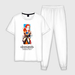 Пижама хлопковая мужская Элой арт Horizon Forbidden West, цвет: белый