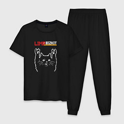 Пижама хлопковая мужская Limp Bizkit рок кот, цвет: черный