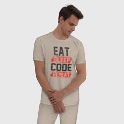 Пижама хлопковая мужская EAT SLEEP CODE REPEAT, цвет: миндальный — фото 2