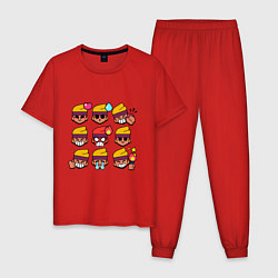 Пижама хлопковая мужская Значки на Амбер Пины Бравл Старс, цвет: красный