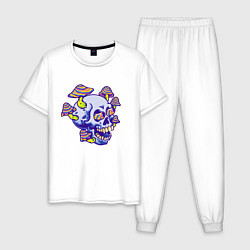 Пижама хлопковая мужская Mushrooms & Skull, цвет: белый