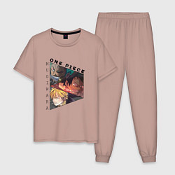 Пижама хлопковая мужская Ван-Пис, Луффи, Зоро Ророноа, Санджи Винсмок, цвет: пыльно-розовый