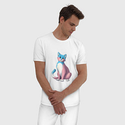 Пижама хлопковая мужская Нежная кошка, цвет: белый — фото 2