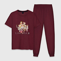 Пижама хлопковая мужская Chibi Lineage 2, цвет: меланж-бордовый