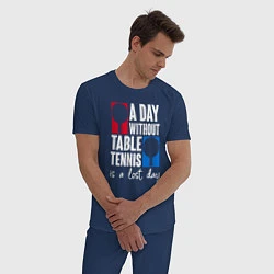 Пижама хлопковая мужская День без настольного тенниса - потерянный день, цвет: тёмно-синий — фото 2