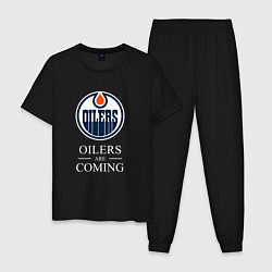 Пижама хлопковая мужская Edmonton Oilers are coming Эдмонтон Ойлерз, цвет: черный