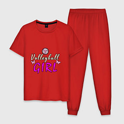 Пижама хлопковая мужская Volleyball - Girl, цвет: красный