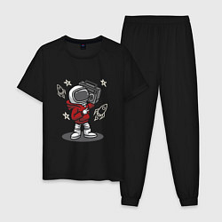 Пижама хлопковая мужская Космонавт с магнитофоном, цвет: черный