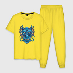 Пижама хлопковая мужская Голова синего дракона, цвет: желтый