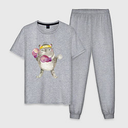 Пижама хлопковая мужская Плюшевый кот-боксер, цвет: меланж