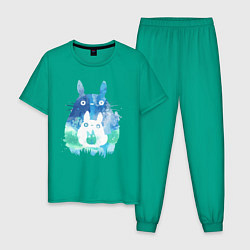 Пижама хлопковая мужская Семья кроликов Акварель, цвет: зеленый