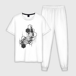 Пижама хлопковая мужская Папоротник, шестиугольник, геометрия Номер Раз, цвет: белый