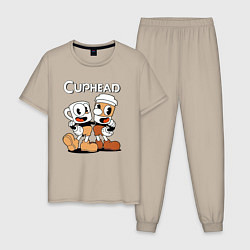 Пижама хлопковая мужская Cuphead 2 чашечки, цвет: миндальный