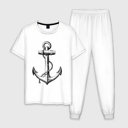 Пижама хлопковая мужская Корабельный якорь, цвет: белый