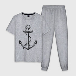 Пижама хлопковая мужская Корабельный якорь, цвет: меланж