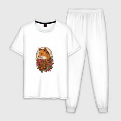 Пижама хлопковая мужская Лисий букет, цвет: белый